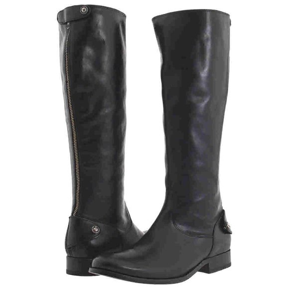 Frye MELISSA Button Black Riding Cowboy Tall Knee High Boots Shoes Flats 6 NIB - Picture 1 of 7